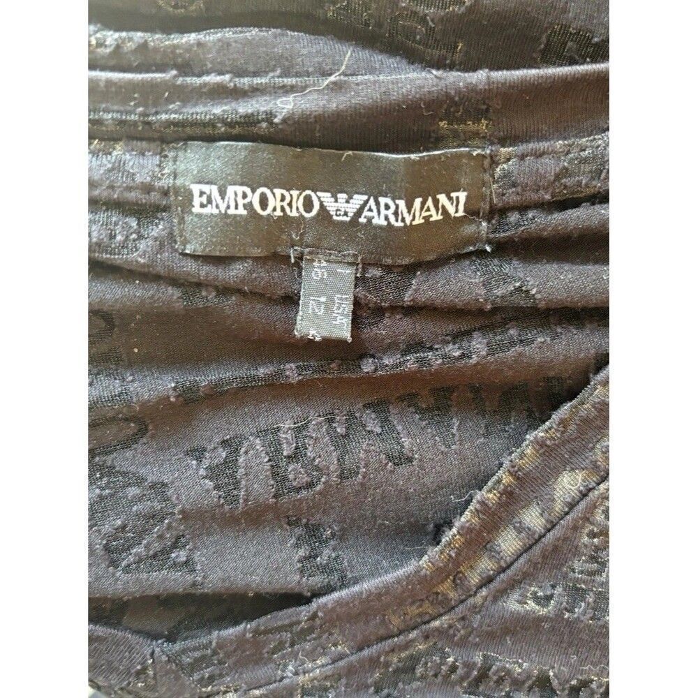 Emporio Armani Sheer Printed V-Neck Tee Shirt Women’s Size 12 Black - Picture 4 of 6